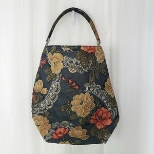 M&W beaded floral tote bag green gold